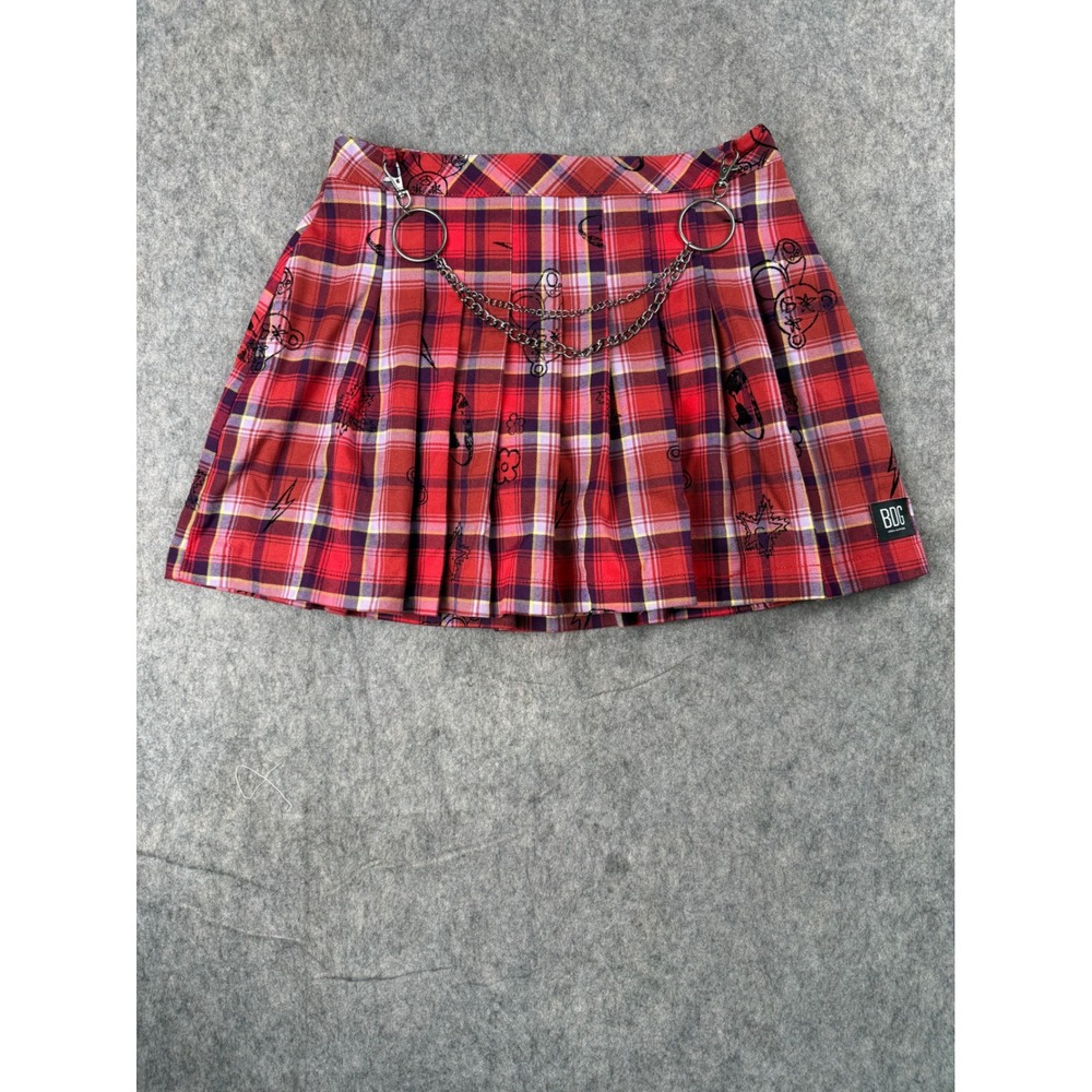 BDG Pleated Mini Skirt Women M Red Plaid Chain Y2K Grunge Punk Urban Outfitters